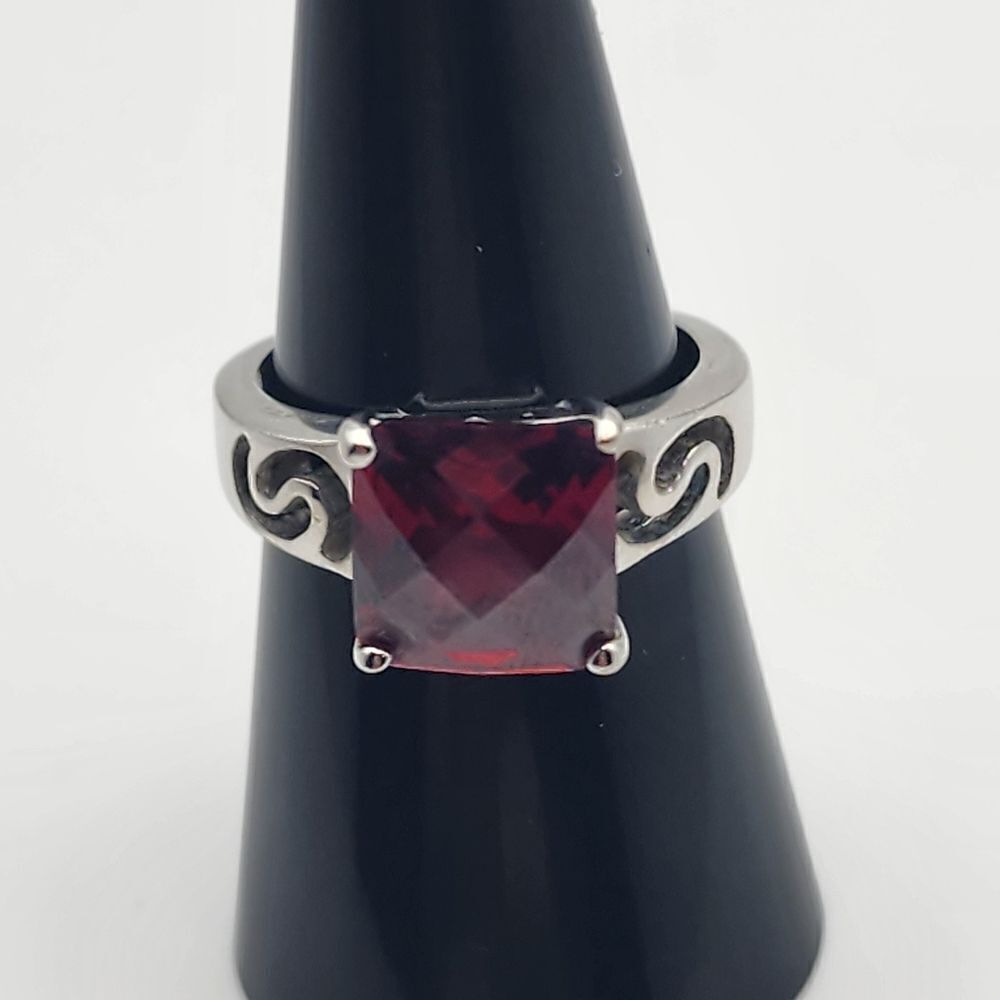 Silver Tone & Red Crystal Ring (8)